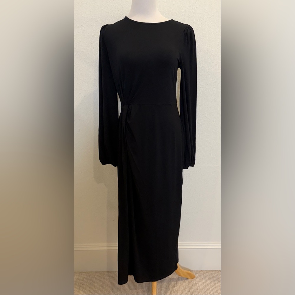NEW Boden Women’s Knot Midi Dress 8R Twist Jersey Long Sleeve Black‎ 8 Stretch - Picture 2 of 9